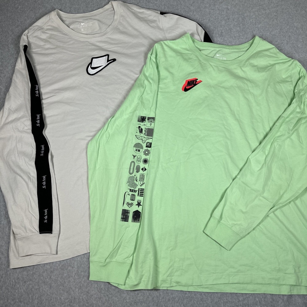 Nike Sportswear Men's T-Shirt Long Sleeve Size 3XL Tan &‎ Green Set Of 2
